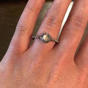 Pandora beaded ring with white gem stone Size 8